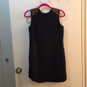 Massimo Dutti Navy Blue Dress Brown Leather Detail